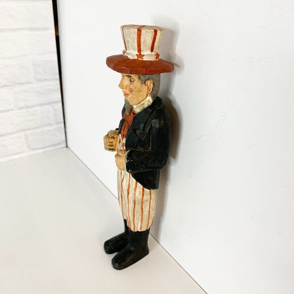 Vintage Primitive Folk Art Hand Carved Wooden Uncle Sam Figure 9" Patriotic - Picture 6 of 7